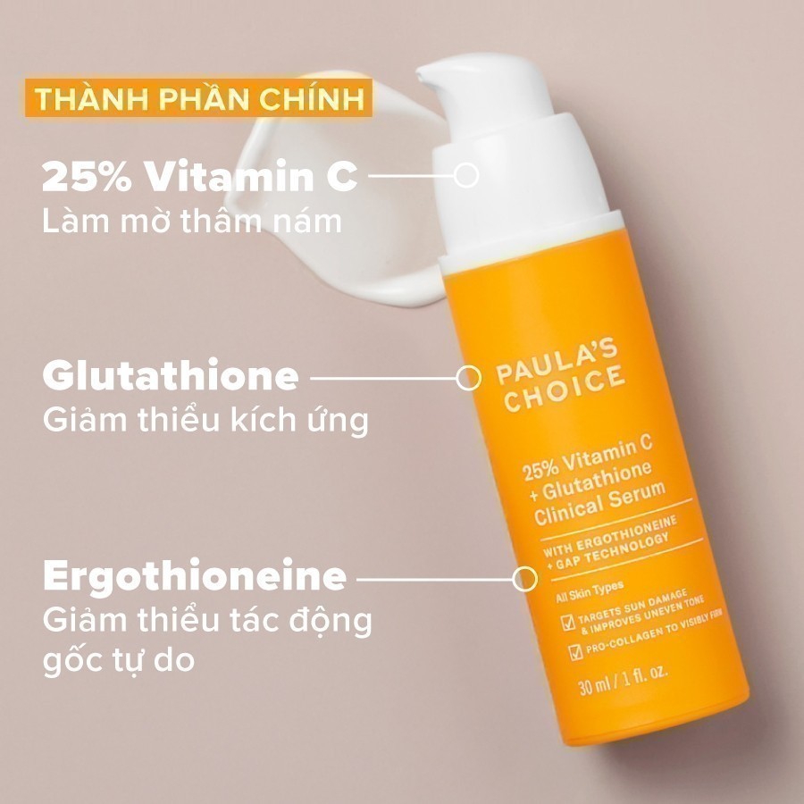 Tinh Chất Làm Sáng Da Và Mờ Nám Chuyên Sâu Paula's Choice 25% Vitamin C + Glutathione Clinical Serum -5ml mã 1497
