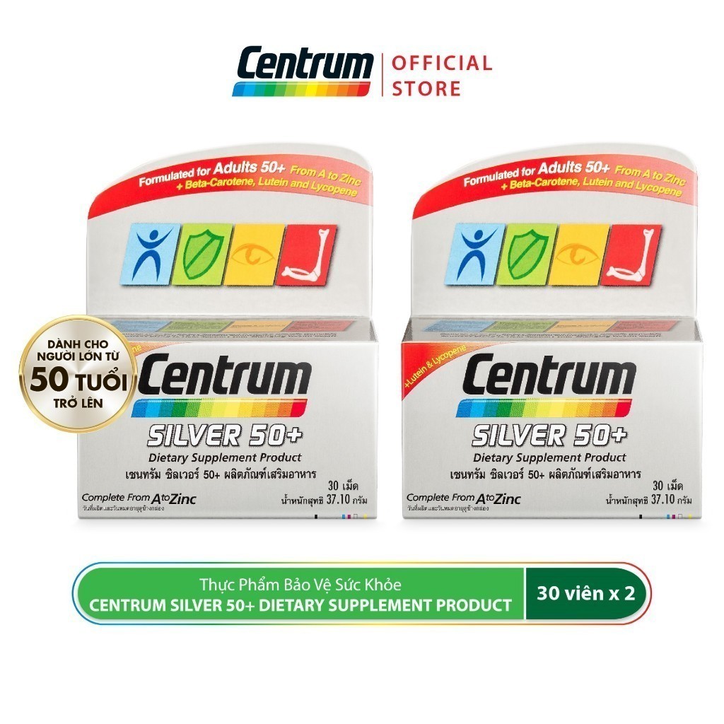 Bộ 2 TP BVSK Vitamin tổng hợp CENTRUM SILVER 50+ từ 50 tuổi 30v bổ sung hơn 20 vitamin& khoáng chất
