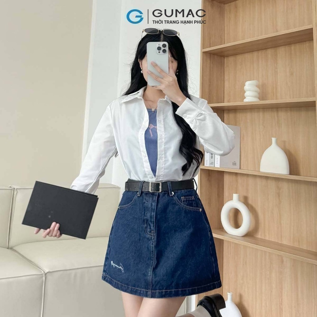 Áo sơ mi nữ Gmorning - GUMAC trắng tay dài phối viền ren vải si thoáng mát  YAE12016