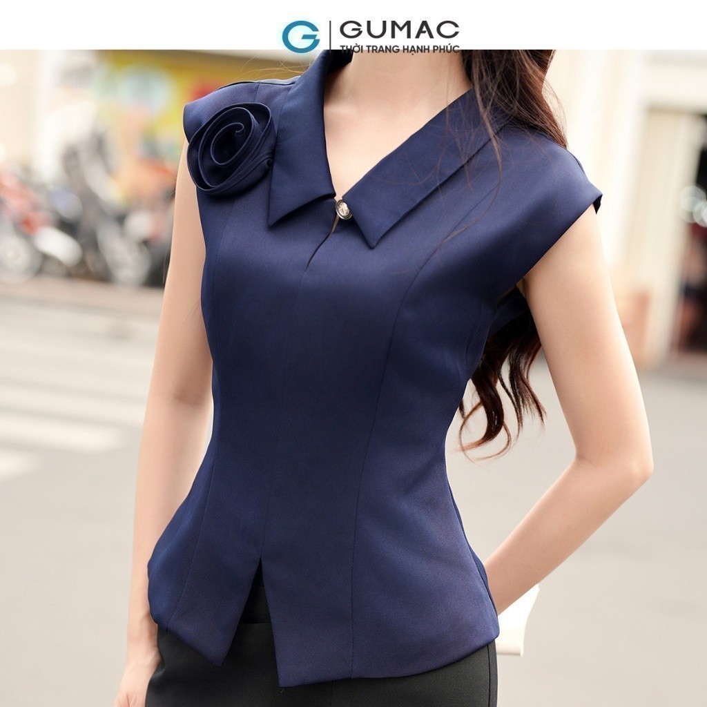 Áo sơ mi nữ GUMAC kiểu gile đính hoa thủ công sang trọng công sở thanh lịch  AF10030
