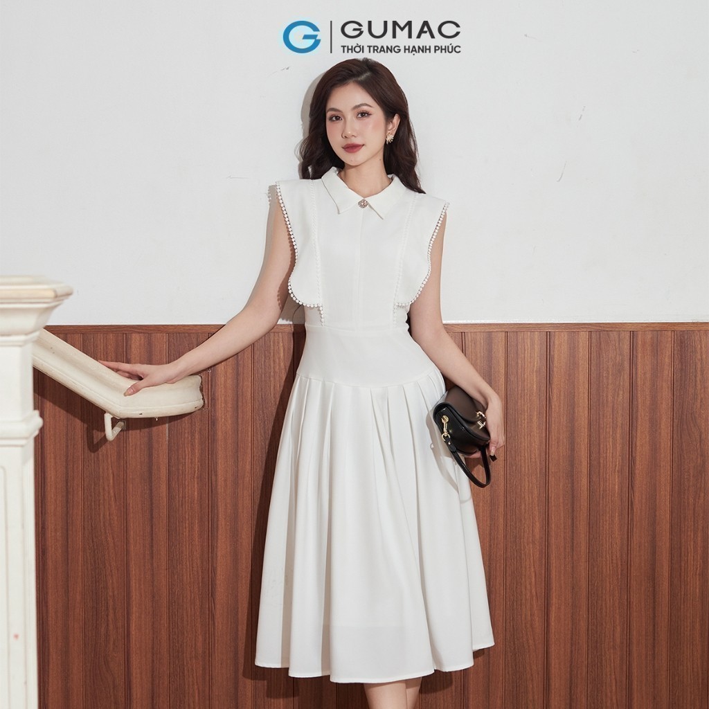 Đầm nữ GUMAC xếp ly phối viền  DE12078