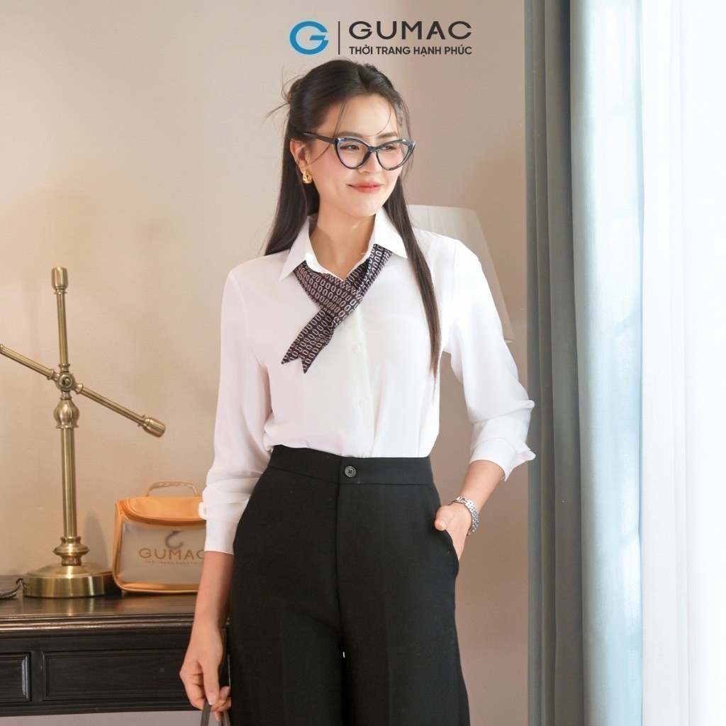 Áo Sơ Mi Nữ GUMAC Lụa Mango Form Suông Tay Dài Công Sở Mềm Mát Thanh Lịch AF04053