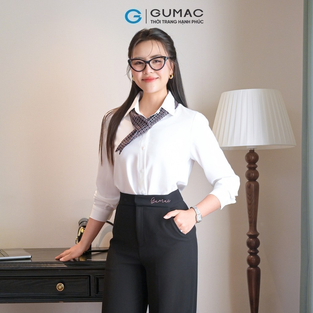 Áo Sơ Mi Nữ GUMAC Lụa Mango Form Suông Tay Dài Công Sở Mềm Mát Thanh Lịch AF04053