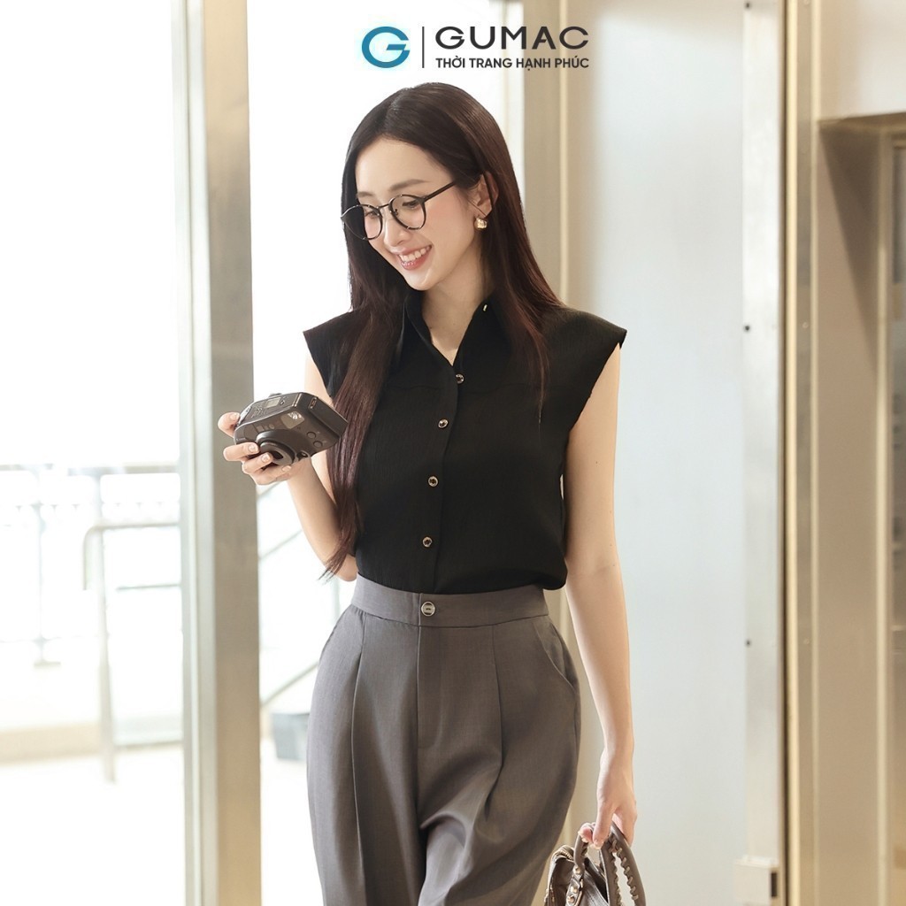 Áo kiểu nữ dáng suông GUMAC vai có đệm mỏng rã đô thân trước và thân sau  AF01048