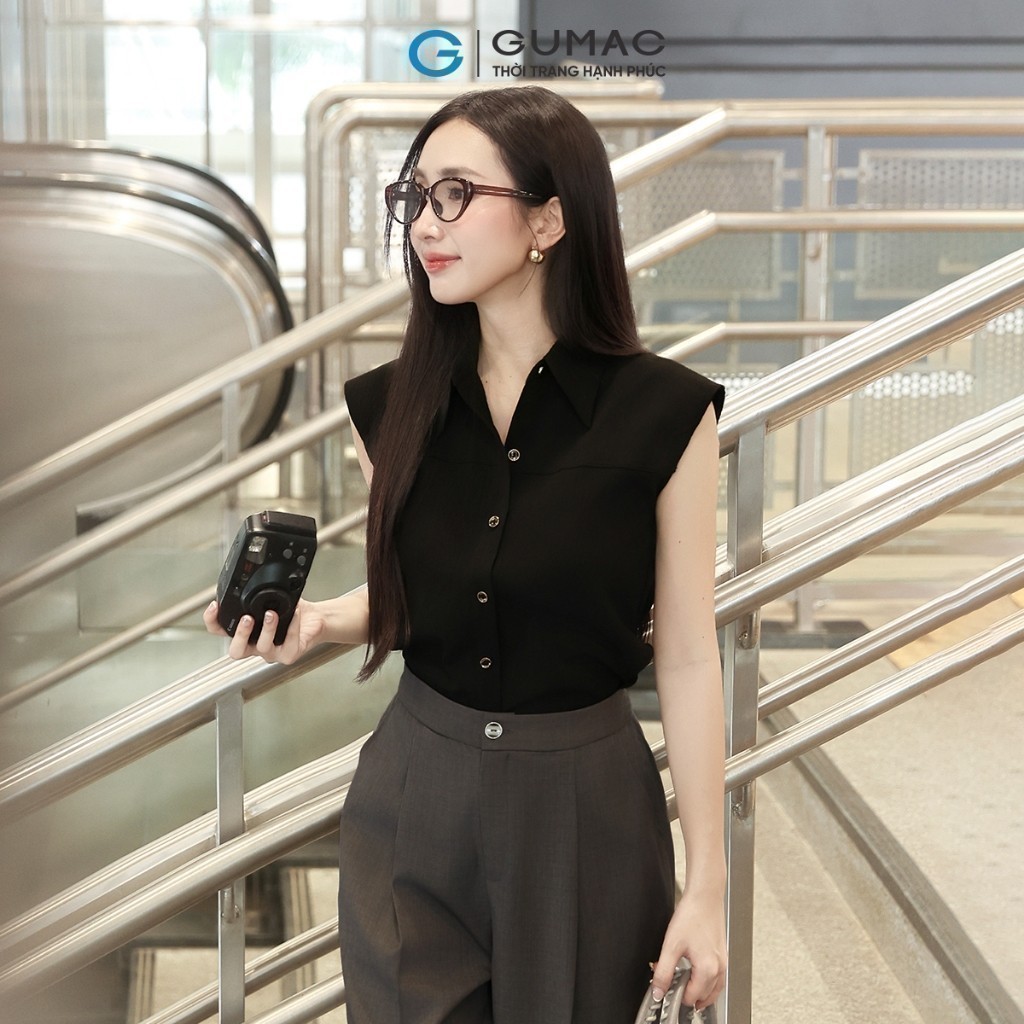 Áo kiểu nữ dáng suông GUMAC vai có đệm mỏng rã đô thân trước và thân sau  AF01048