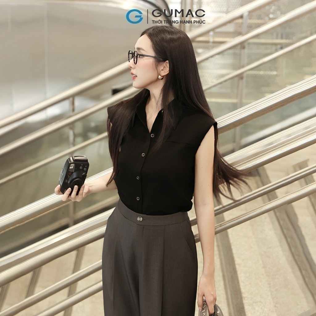 Áo kiểu nữ dáng suông GUMAC vai có đệm mỏng rã đô thân trước và thân sau  AF01048