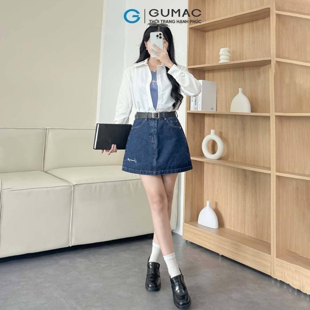 Áo sơ mi nữ Gmorning - GUMAC trắng tay dài phối viền ren vải si thoáng mát  YAE12016