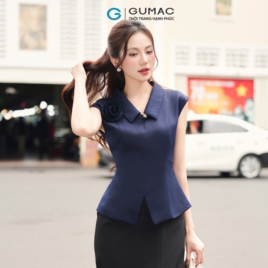 Áo sơ mi nữ GUMAC kiểu gile đính hoa thủ công sang trọng công sở thanh lịch  AF10030