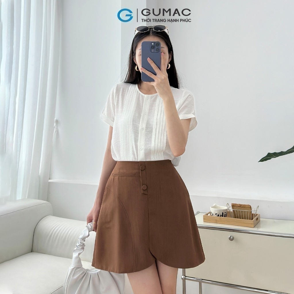 Chân váy nữ GUMAC ngắn 2 lớp đứng form dáng A có lót quần có túi xẻ cách điệu  VF03018