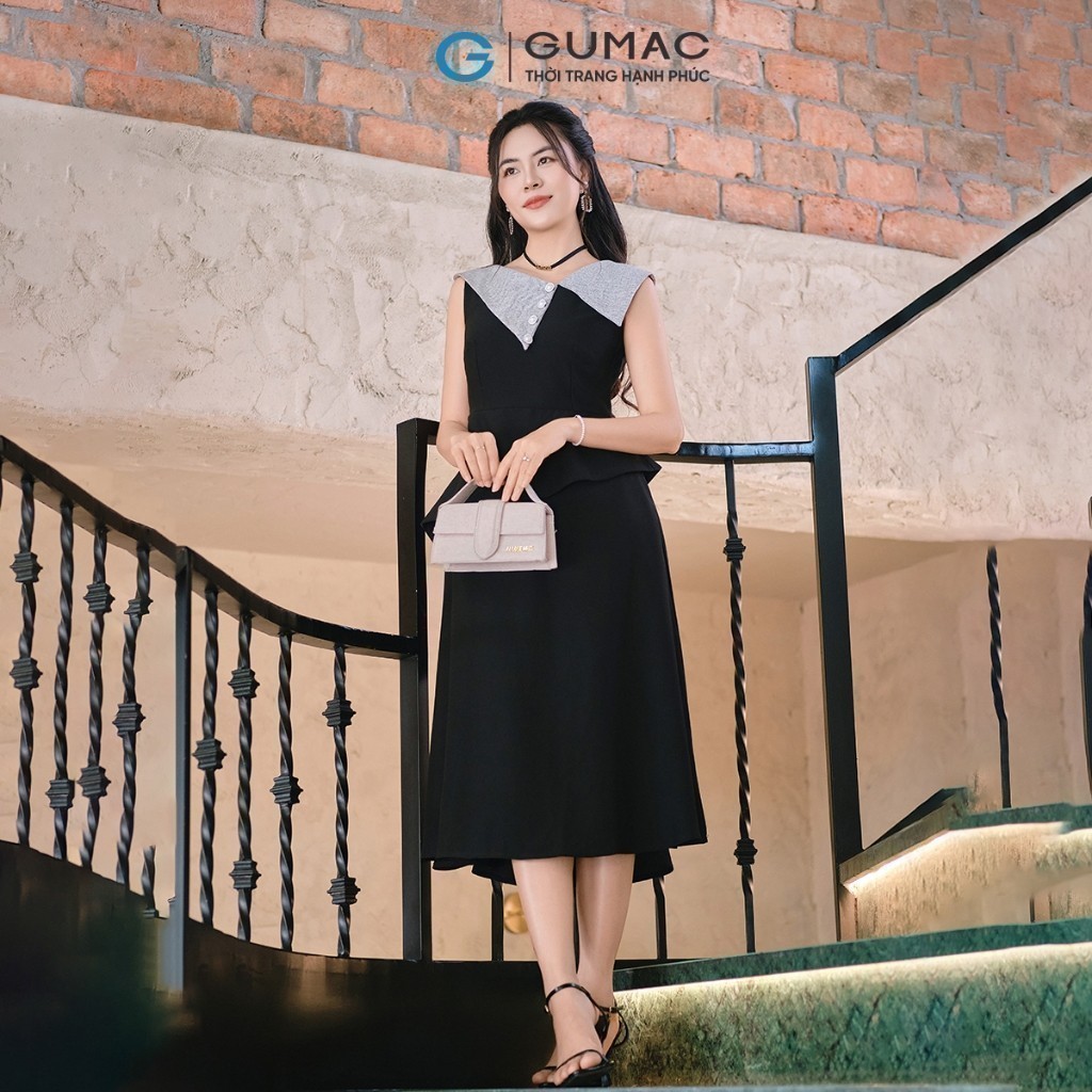 Đầm nữ GUMAC peplum phối cổ  DF01082