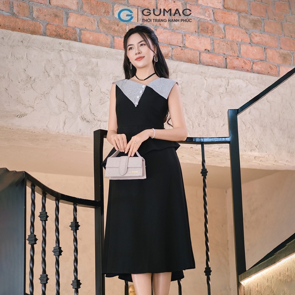 Đầm nữ GUMAC peplum phối cổ  DF01082