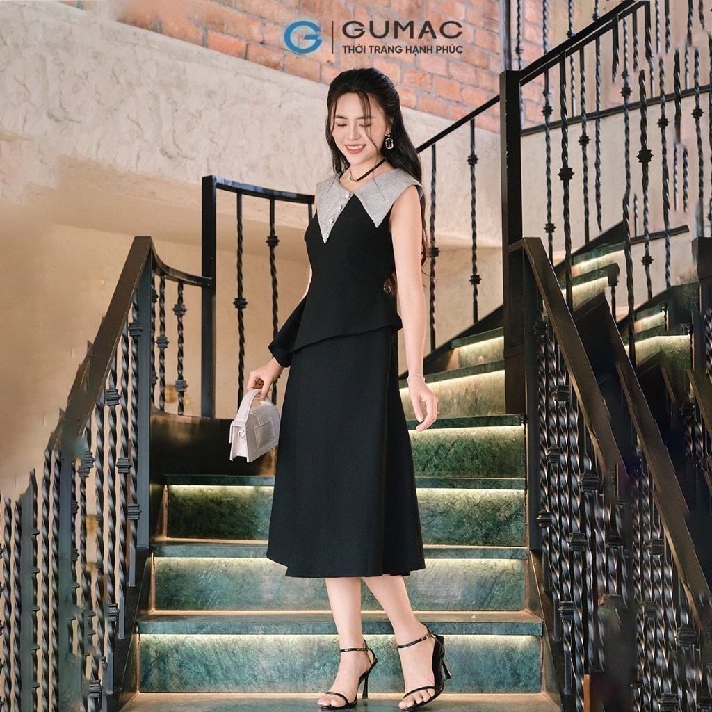 Đầm nữ GUMAC peplum phối cổ  DF01082
