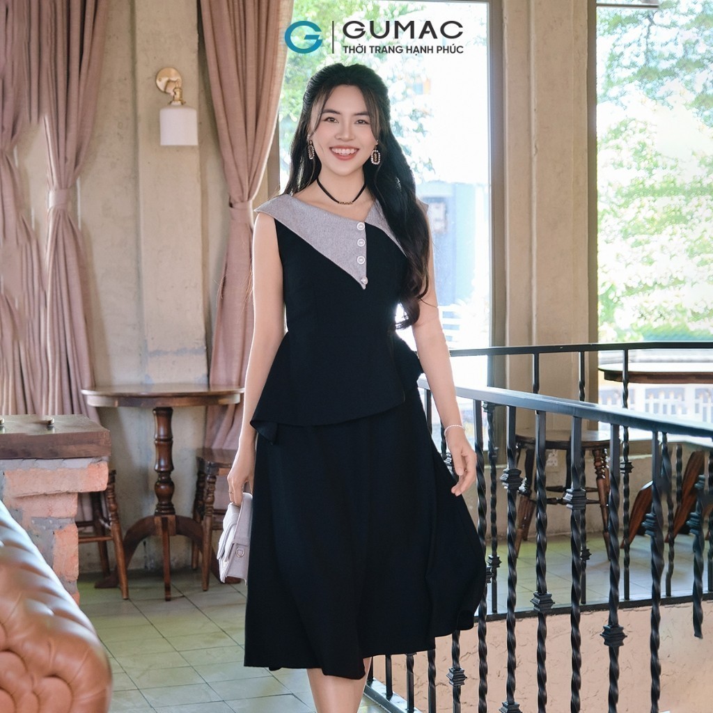 Đầm nữ GUMAC peplum phối cổ  DF01082