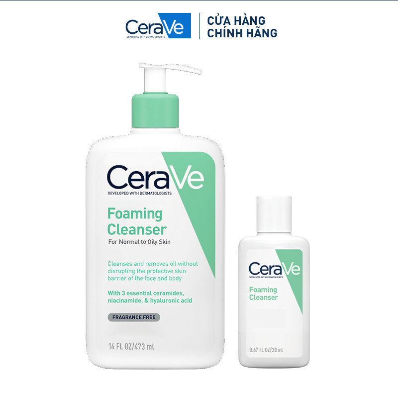 [DEAL ĐỘC QUYỀN - HannahOlala] Bộ sản phẩm sữa rửa mặt CeraVe làm sạch bã nhờn dành cho da dầu Foaming Cleanser