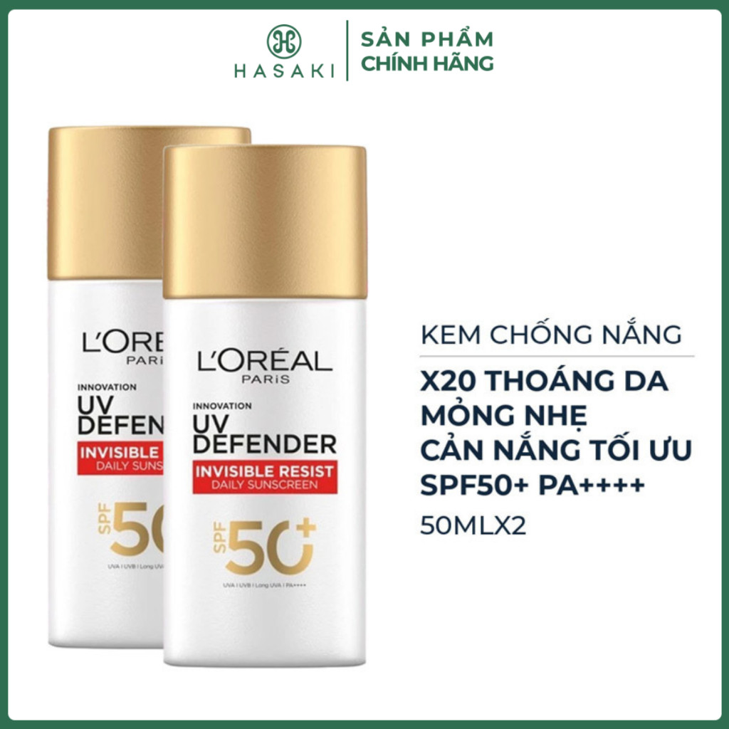 Combo 2 Kem Chống Nắng L'Oreal X20 Thoáng Da Mỏng Nhẹ 50ml