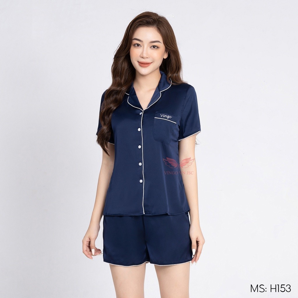 Pijama mặc nhà đồ ngủ nữ lụa Pháp VINGO/VINGORIA tay ngắn xuân hè H153 | BigBuy360 - bigbuy360.vn