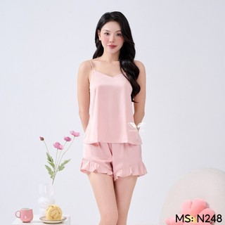 Bộ ngủ 2 dây lụa mặc nhà VINGO/VINGORIA xuân hè N248