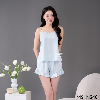 Bộ ngủ 2 dây lụa mặc nhà VINGO/VINGORIA xuân hè N248