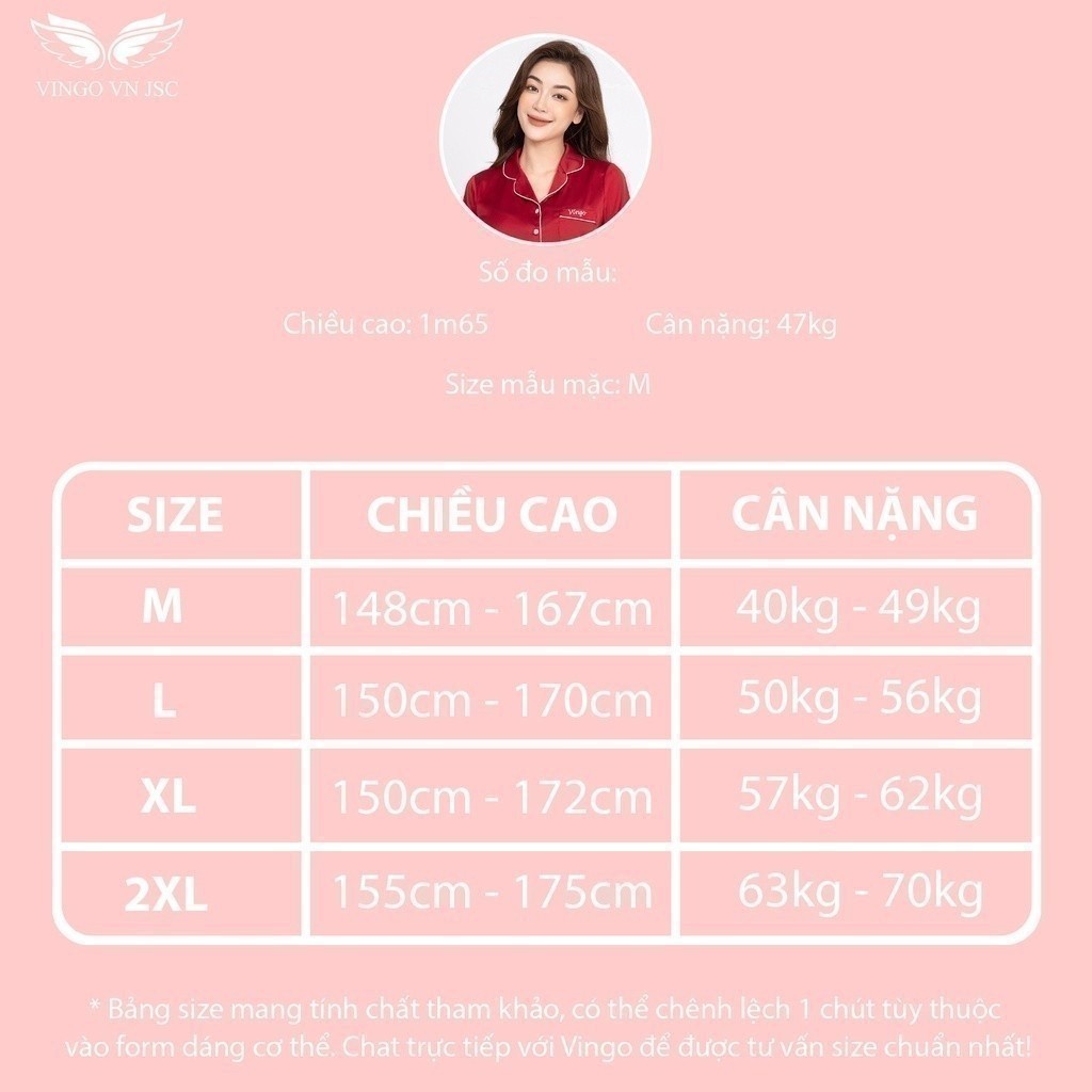Pijama mặc nhà đồ ngủ nữ lụa Pháp VINGO/VINGORIA tay ngắn xuân hè H153 | BigBuy360 - bigbuy360.vn