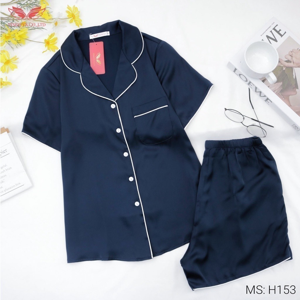 Pijama mặc nhà đồ ngủ nữ lụa Pháp VINGO/VINGORIA tay ngắn xuân hè H153 | BigBuy360 - bigbuy360.vn