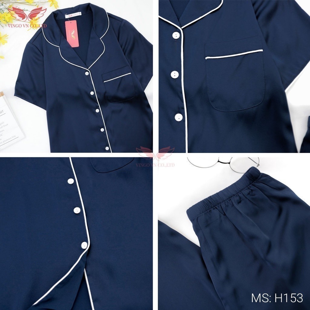 Pijama mặc nhà đồ ngủ nữ lụa Pháp VINGO/VINGORIA tay ngắn xuân hè H153 | BigBuy360 - bigbuy360.vn