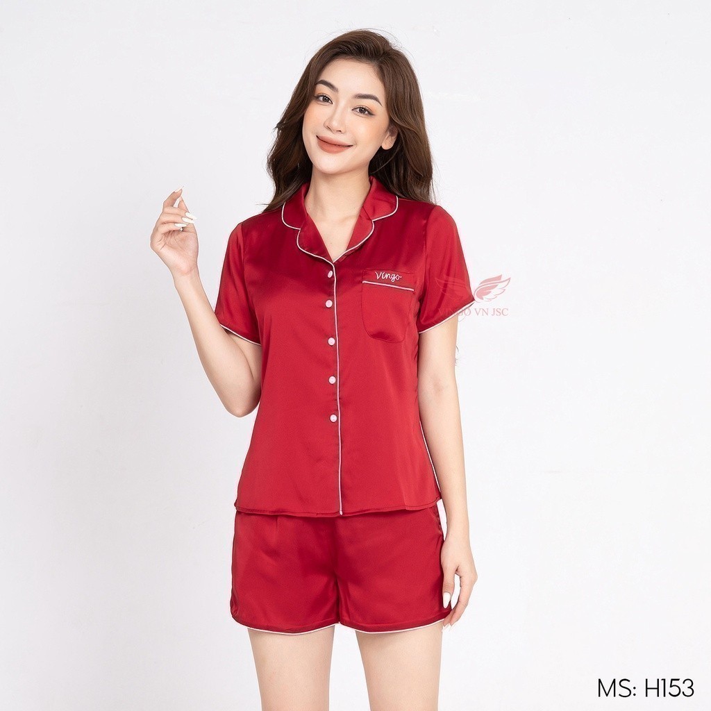 Pijama mặc nhà đồ ngủ nữ lụa Pháp VINGO/VINGORIA tay ngắn xuân hè H153 | BigBuy360 - bigbuy360.vn