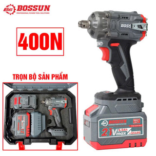 Máy siết bulong pin BOSSUN IW400N Màu XÁM, Lực siết: 400Nm, 2 PIN 15CELL, Đầu Bulong 2 in 1