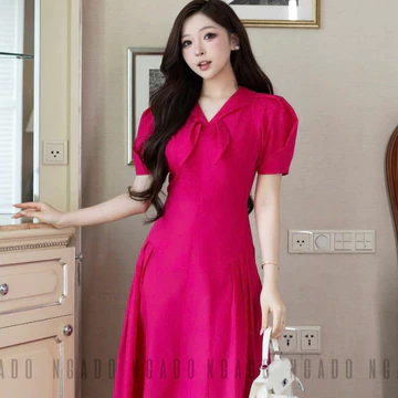 Đầm hồng sen tay phồng NGADO , đầm thiết kế Nữ , đầm công sở , dự tiệc