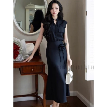 Set áo váy đen đính hoa NGADO , set áo váy Nữ , set công sở