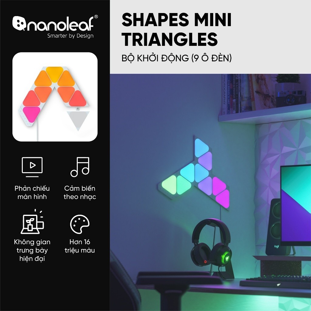 Đèn Nanoleaf Shapes Mini Triangle LED RGB lắp ghép thông minh 9 ô đèn ...