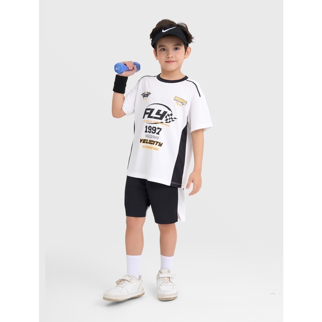 Bộ quần áo thể thao active bé trai CANIFA cộc tay phối màu có hình in 2ST25S005