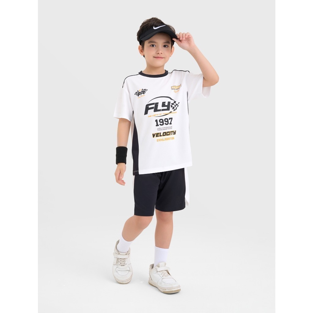 Bộ quần áo thể thao active bé trai CANIFA cộc tay phối màu có hình in 2ST25S005