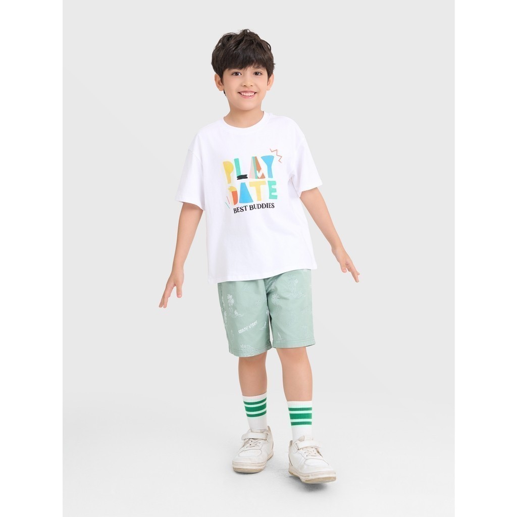 Quần short bé trai CANIFA cạp chun dáng rộng in họa tiết 2BS25S009