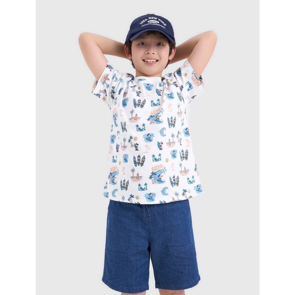 Áo phông unisex trẻ em CANIFA chất liệu cotton mềm mịn in hình Mickey 3TS25S002