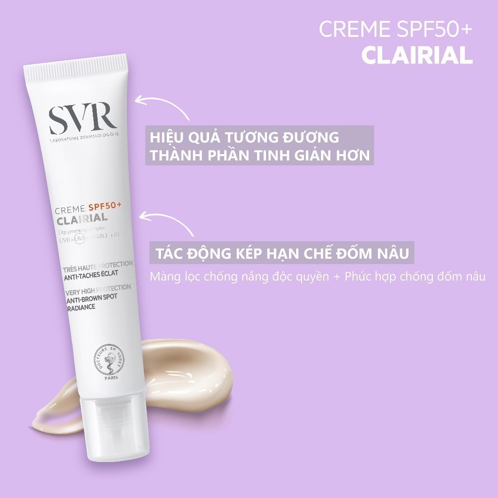[TẶNG 1 AMPOULE C 10ML] Kem chống nắng, mờ nám SVR CLAIRIAL CREME SPF50+ 40ml - DATE T4/2027
