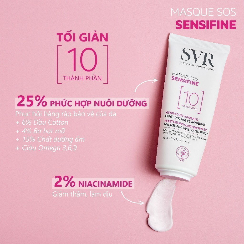 Mặt nạ giúp làm dịu, giảm tình trạng da ửng đỏ và cấp ẩm SVR SENSIFINE MASQUE SOS 75ml
