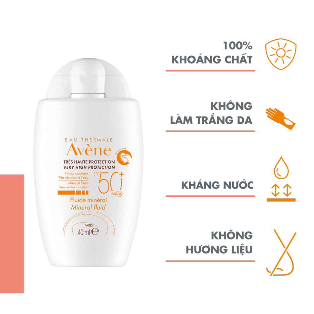 Kem chống nắng vật lý Eau Thermale Avène UV Mineral Fluid SPF50+ dưỡng ẩm, bảo vệ da nhạy cảm 40ml