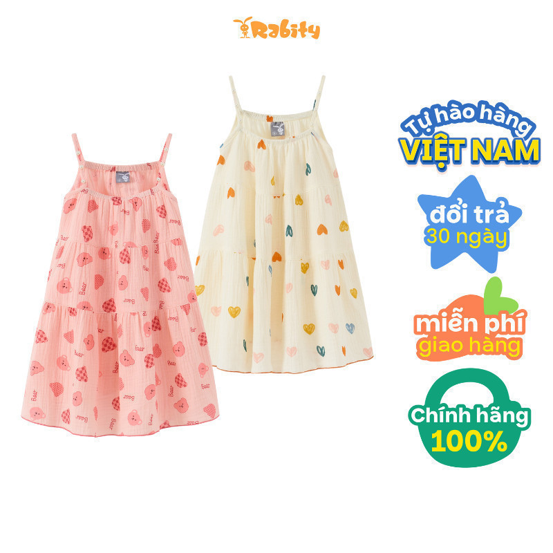 Đầm váy thô xòe hai dây trái tim bé gái Rabity 954.001