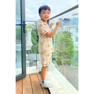 Đồ bộ Pijama tay ngắn hoạ tiết khủng long năng động mặc nhà bé trai Rabity 5616