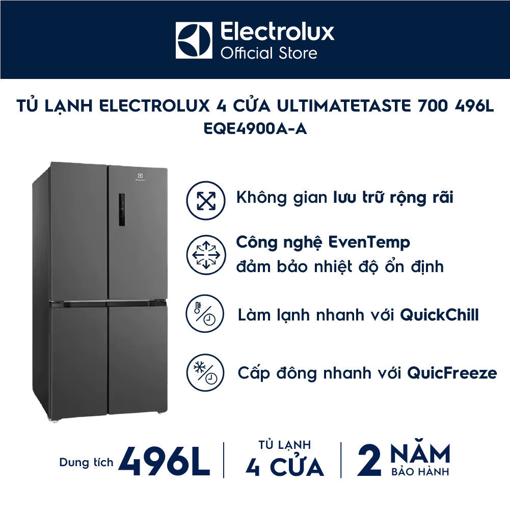 Free giao hàng - Tủ lạnh 4 cửa Electrolux 496L EQE4900A-A - sang trọng, EvenTemp tiết kiệm điện, cấp đông nhanh