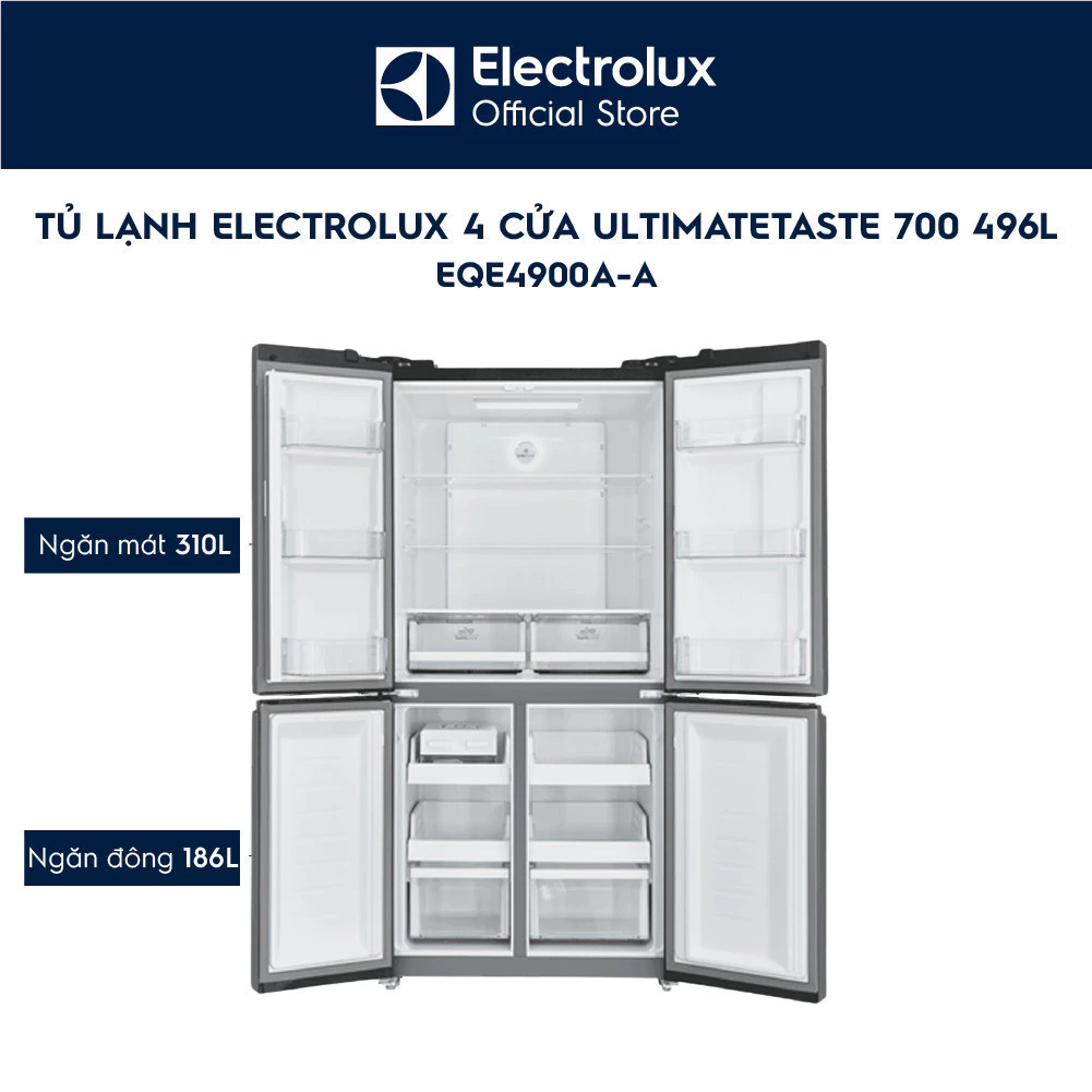 Free giao hàng - Tủ lạnh 4 cửa Electrolux 496L EQE4900A-A - sang trọng, EvenTemp tiết kiệm điện, cấp đông nhanh