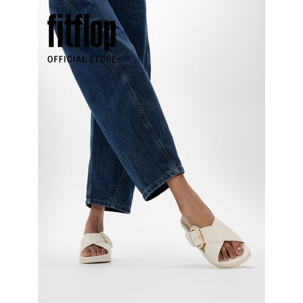 Dép Xăng Đan Nữ FitFlop Da LULU Khóa Nhựa Chéo - Beige - JE8-A99