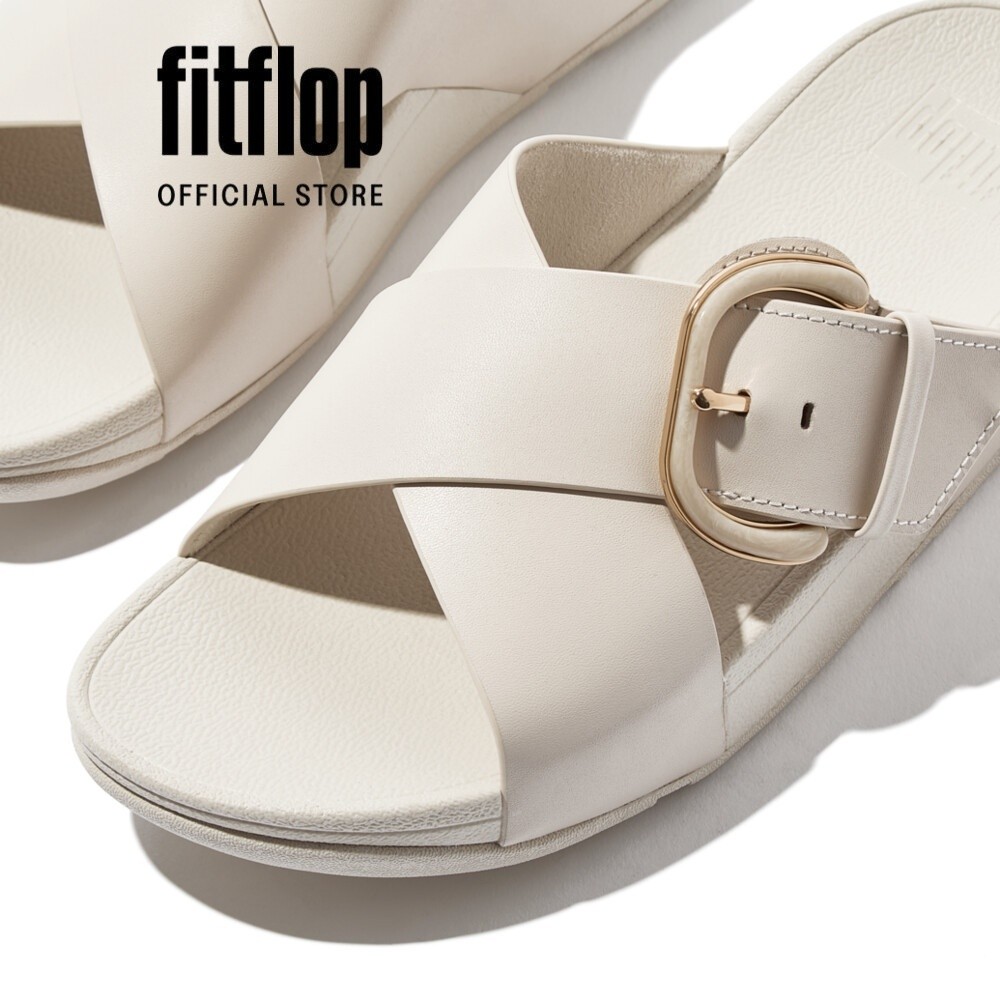 Dép Xăng Đan Nữ FitFlop Da LULU Khóa Nhựa Chéo - Beige - JE8-A99