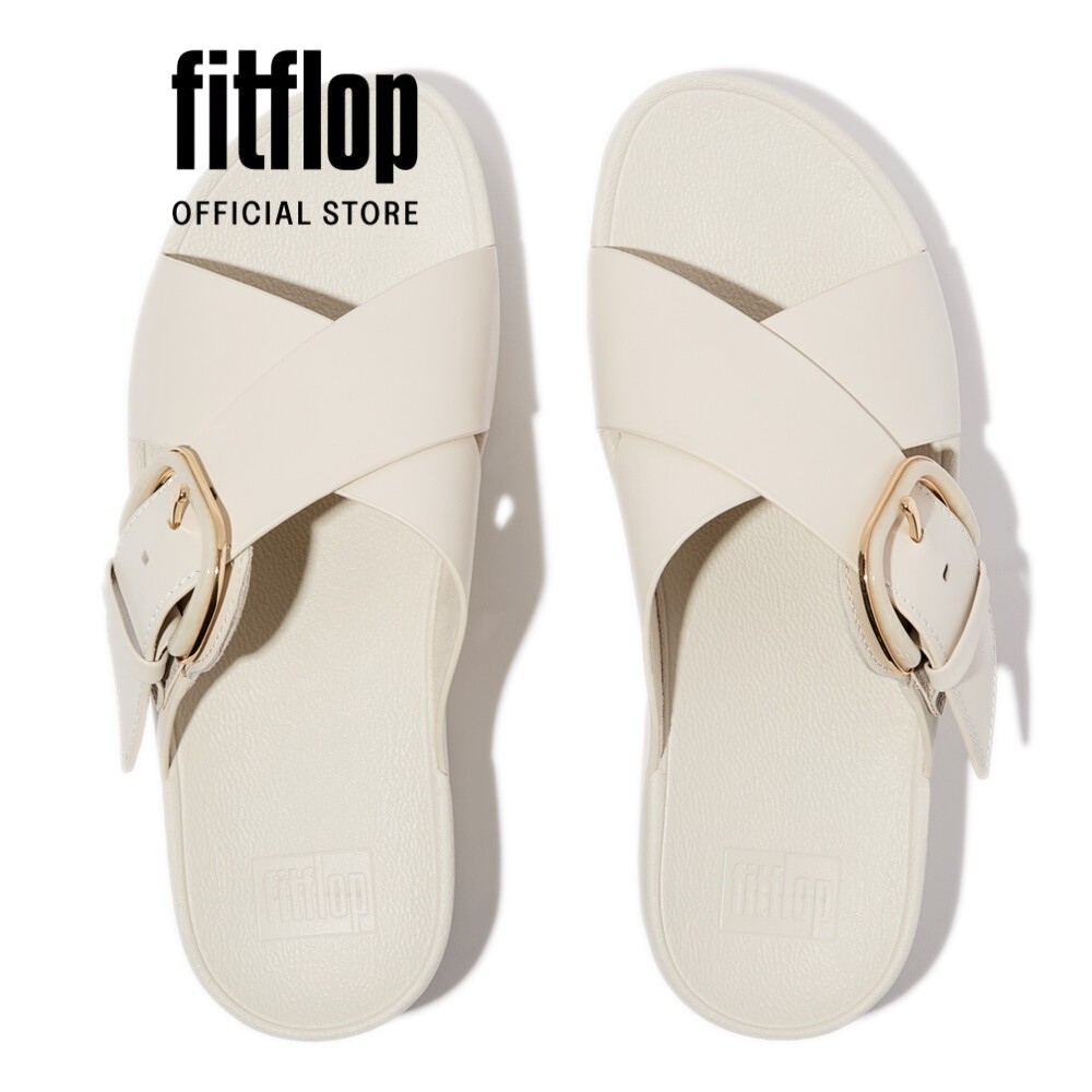Dép Xăng Đan Nữ FitFlop Da LULU Khóa Nhựa Chéo - Beige - JE8-A99