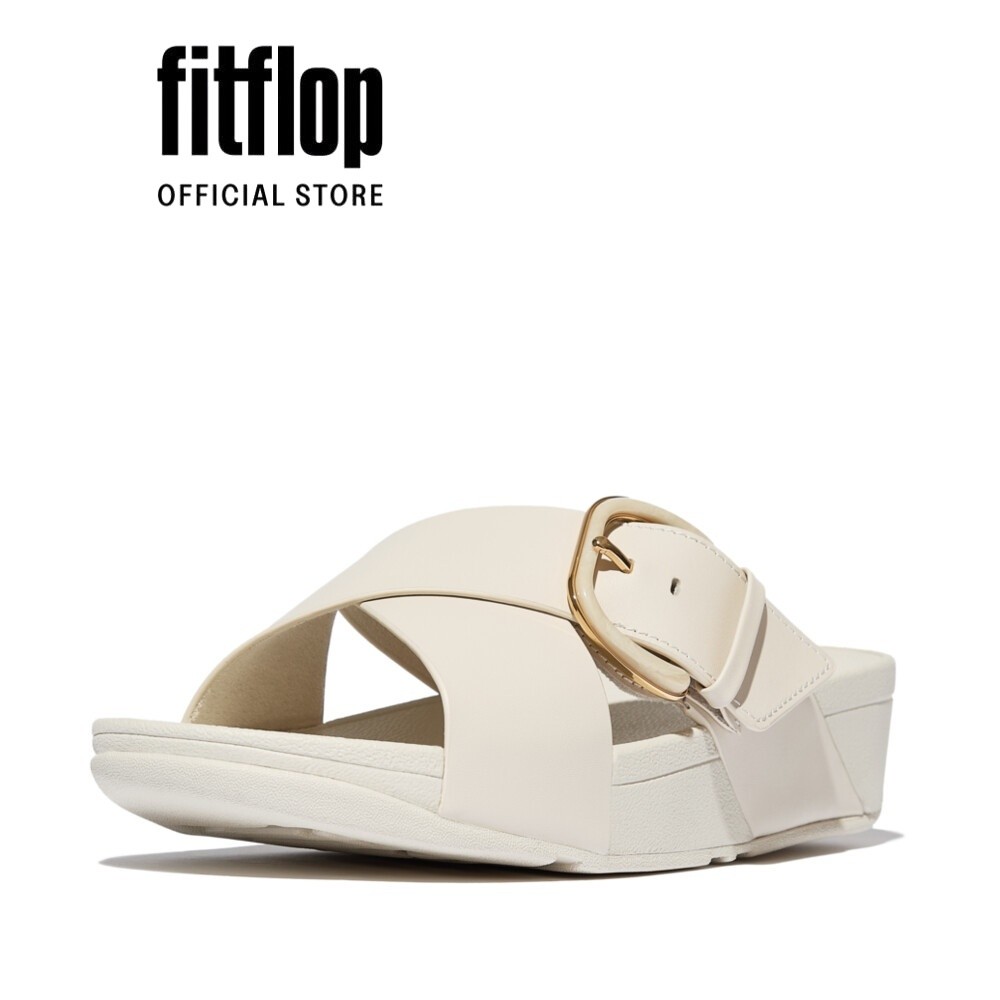 Dép Xăng Đan Nữ FitFlop Da LULU Khóa Nhựa Chéo - Beige - JE8-A99