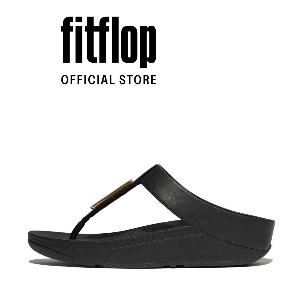 Dép Xăng Đan Nữ FitFlop Da FINO Viền Vàng Xỏ Ngón - Black - FON - IU6-090