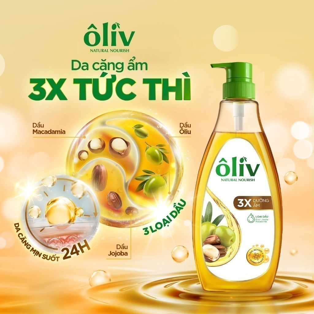 [MỚI - MUA 1 TẶNG 1] Dầu tắm Ôliv 650ML Tặng Túi Sữa Tắm Ôliv Dưỡng Ẩm Sáng Da 350ML
