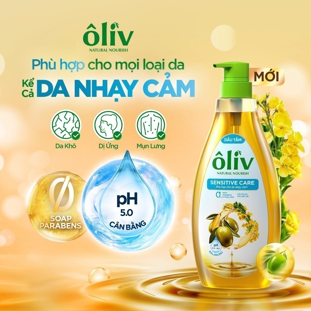 [MỚI - MUA 1 TẶNG 1] Dầu tắm Ôliv 650ML Tặng Túi Sữa Tắm Ôliv Dưỡng Ẩm Sáng Da 350ML