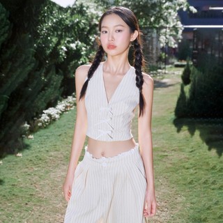 CARA Áo cổ yếm nữ Candy sọc dọc phía sau có bo chun năng động