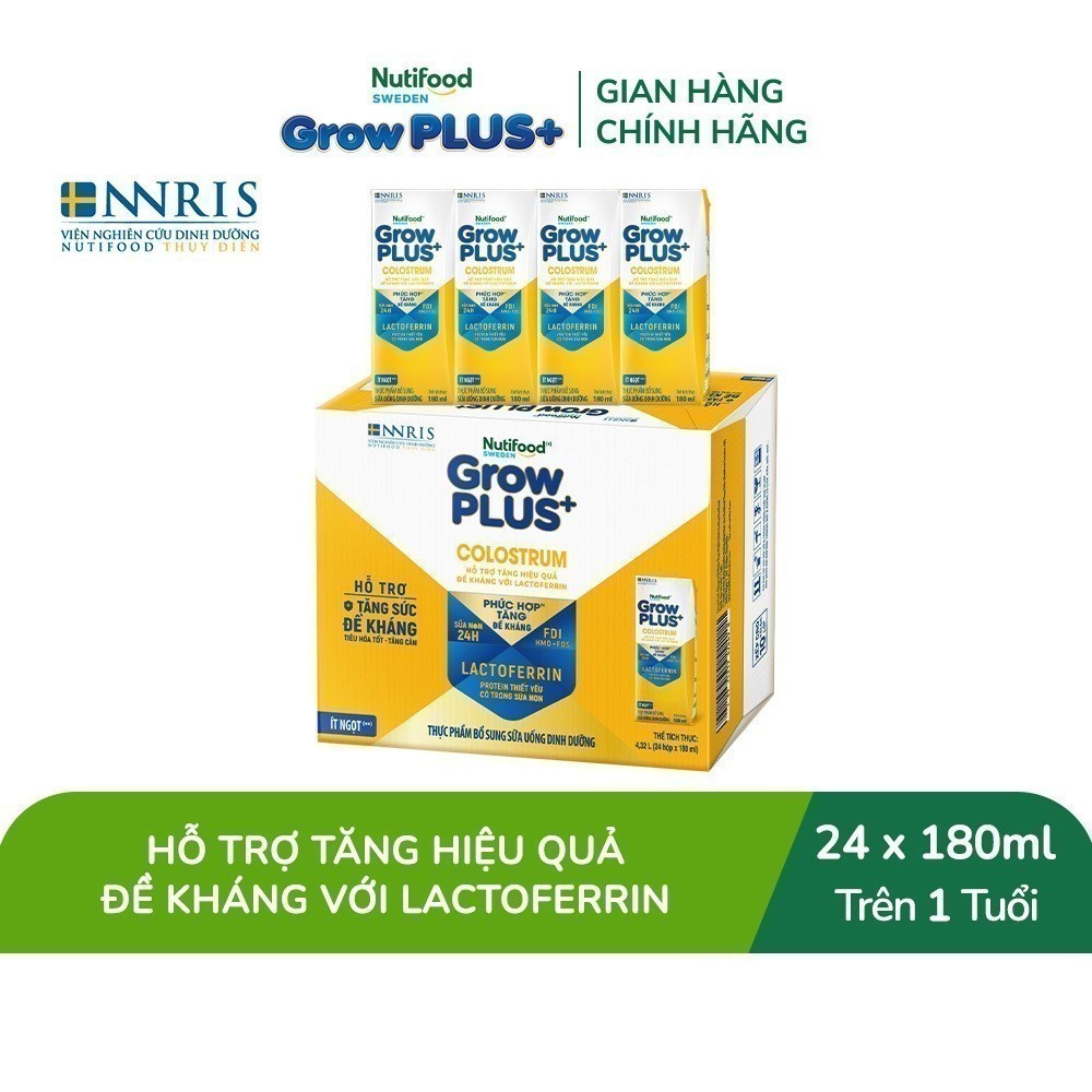 [Livestream KOL] Thùng 24 hộp Sữa bột pha sẵn Nutifood Sweden GrowPLUS+ Colostrum Lactoferrin 180ml